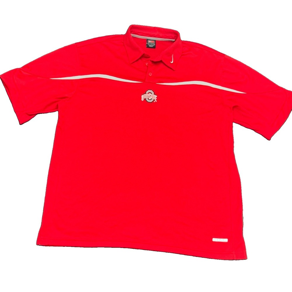 VTG Nike Ohio State Buckeyes Team Golf Polo Shirt Mens L Red Swoosh Sphere Dry